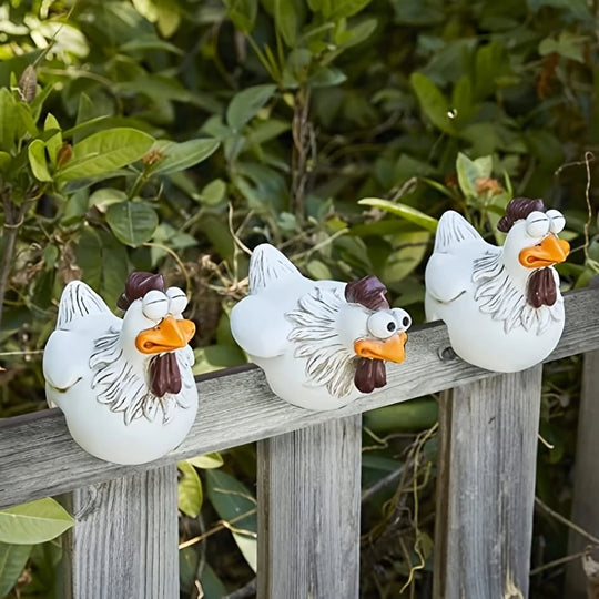 Fence Garden Chickens - Garden Ornament