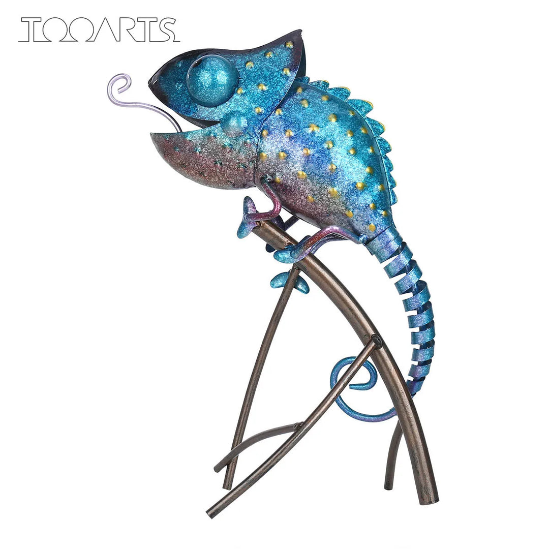 Handcrafted Chameleon Iron Sculpture