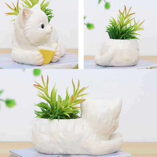 Cute White Cat Ceramic Flower Pot