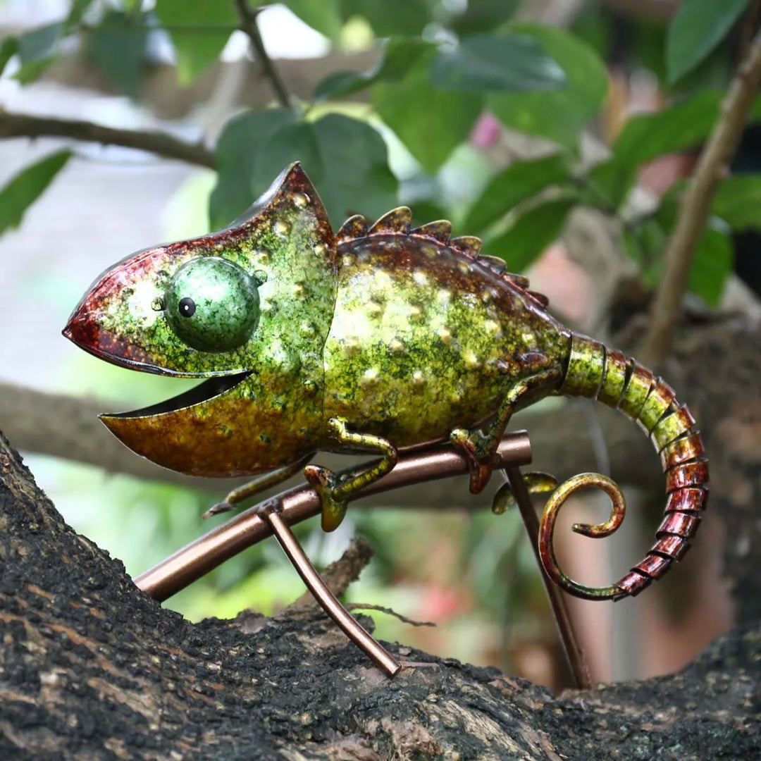 Handcrafted Chameleon Iron Sculpture