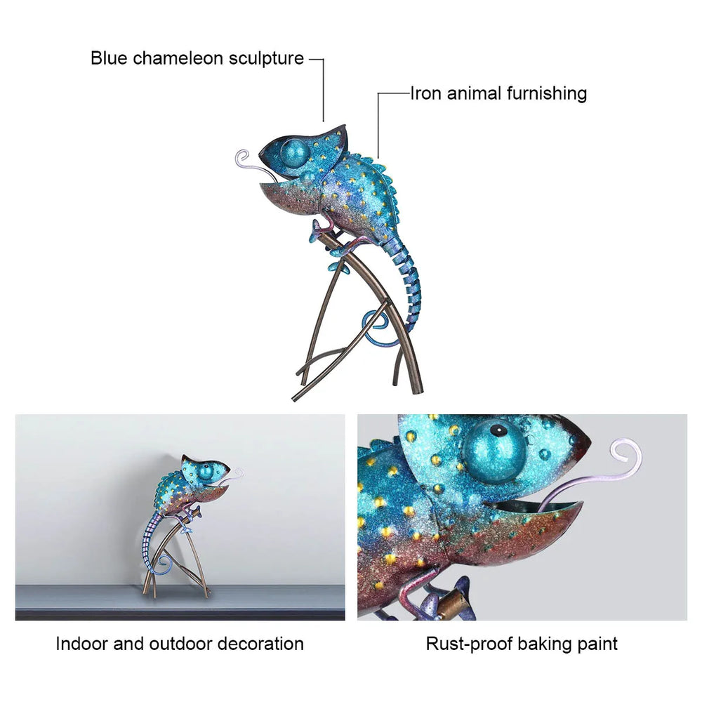 Handcrafted Chameleon Iron Sculpture