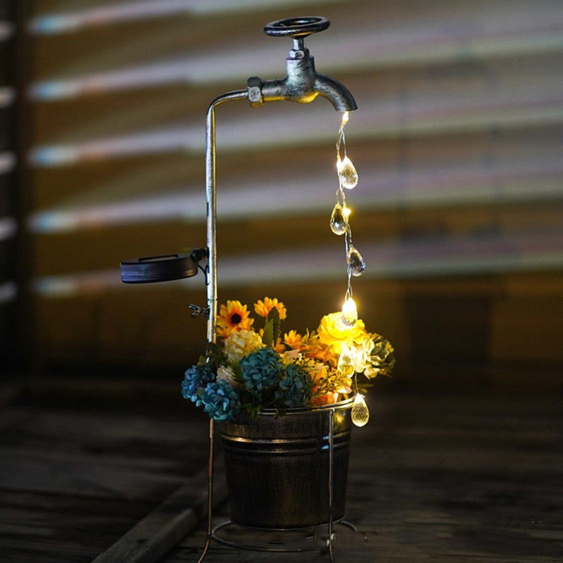 Solar Powered Garden Leaking Faucet Planter