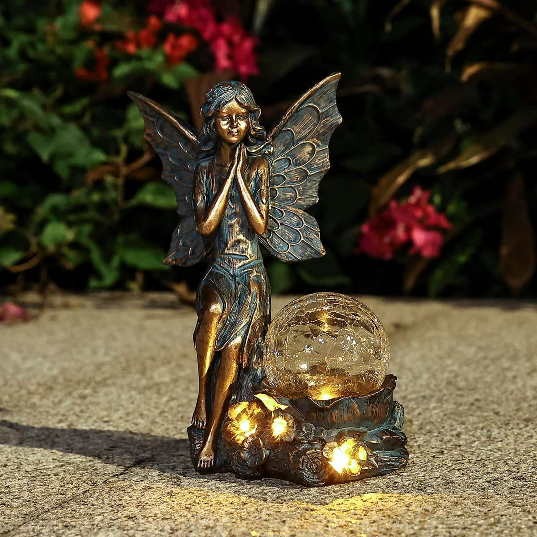 Solar Angel with Crackle Glass Globe Lights