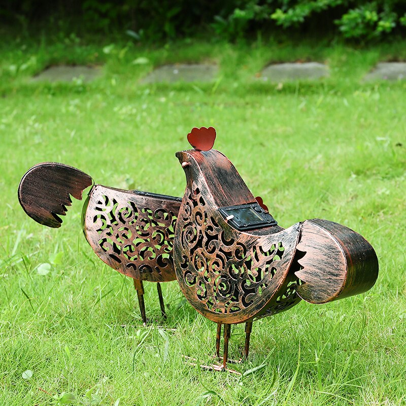 Iron Solar Chicken Retro Hollow Garden Light