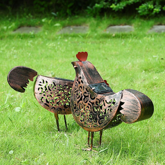 Iron Solar Chicken Retro Hollow Garden Light