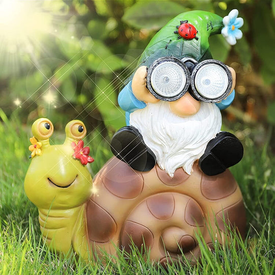 Curious Gnome Snail Solar Light Lawn Statue