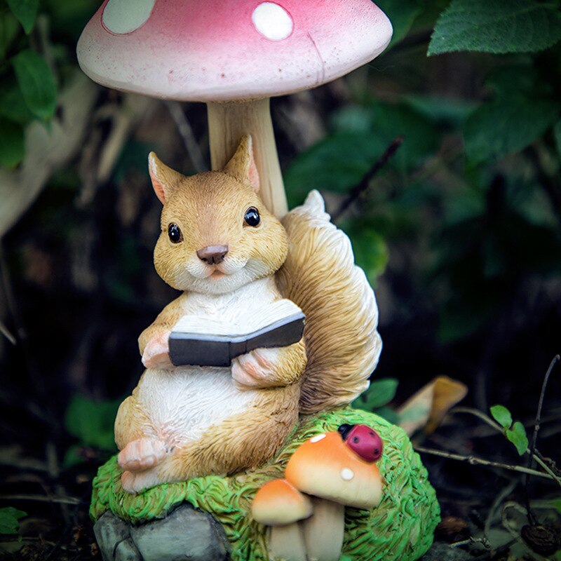 Mushroom Haven Rabbit Reading Sculpture