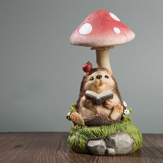 Mushroom Haven Rabbit Reading Sculpture