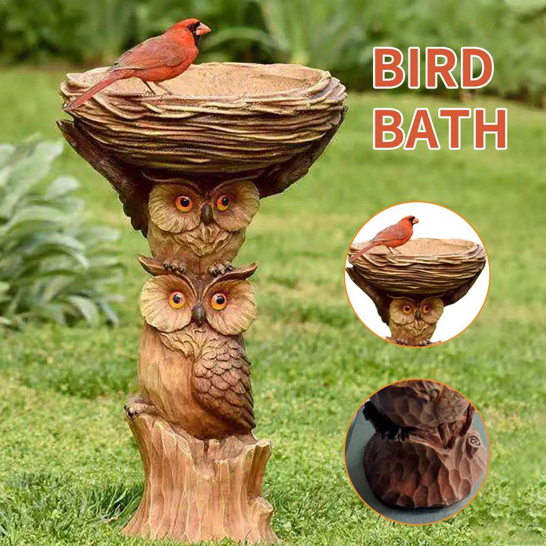 An Owl Bath Garden Sculpture