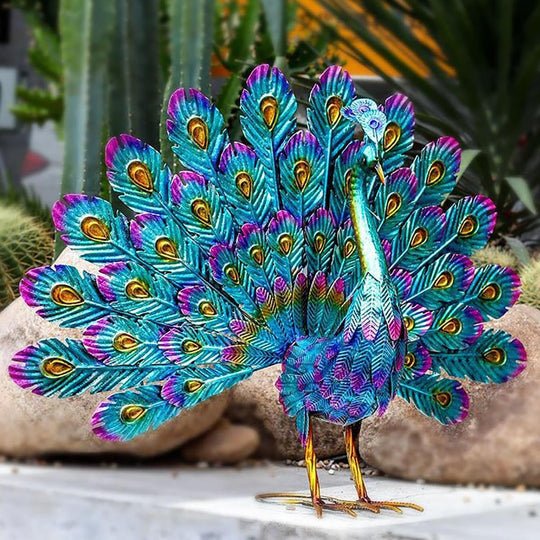 Majestic Peacock Metal Garden Statue