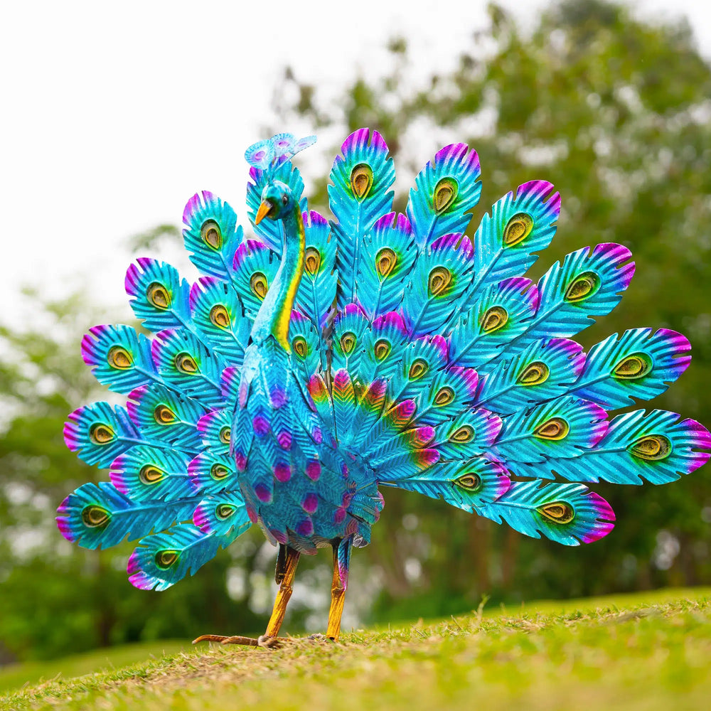 Majestic Peacock Metal Garden Statue