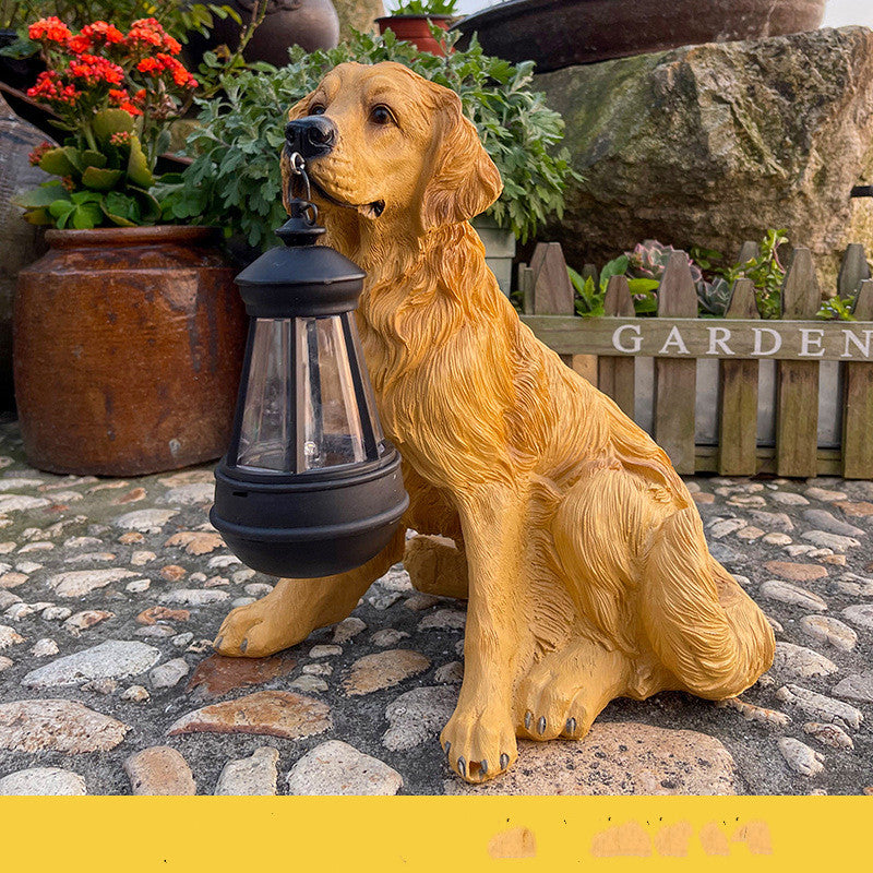 Solar-Powered LED Dog Lantern Sculpture