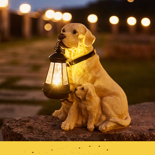 Solar-Powered LED Dog Lantern Sculpture