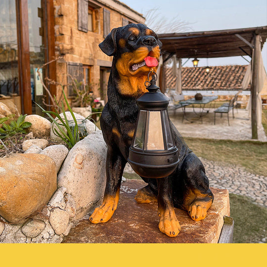 Solar-Powered LED Dog Lantern Sculpture