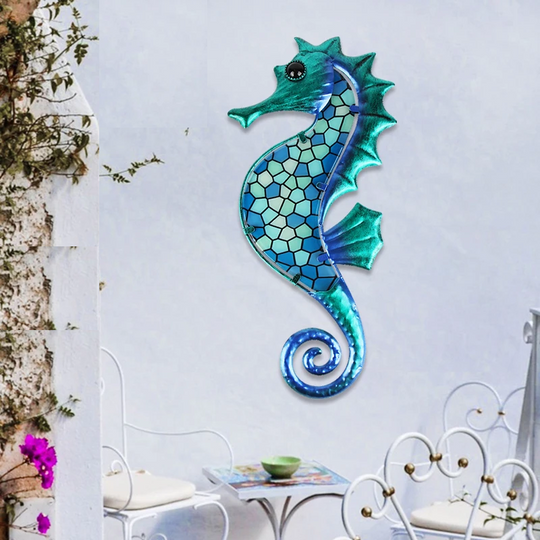 Blue Mosaic Seahorse Art Ornament