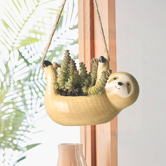 Lazy Ceramic Sloth Flower Pot