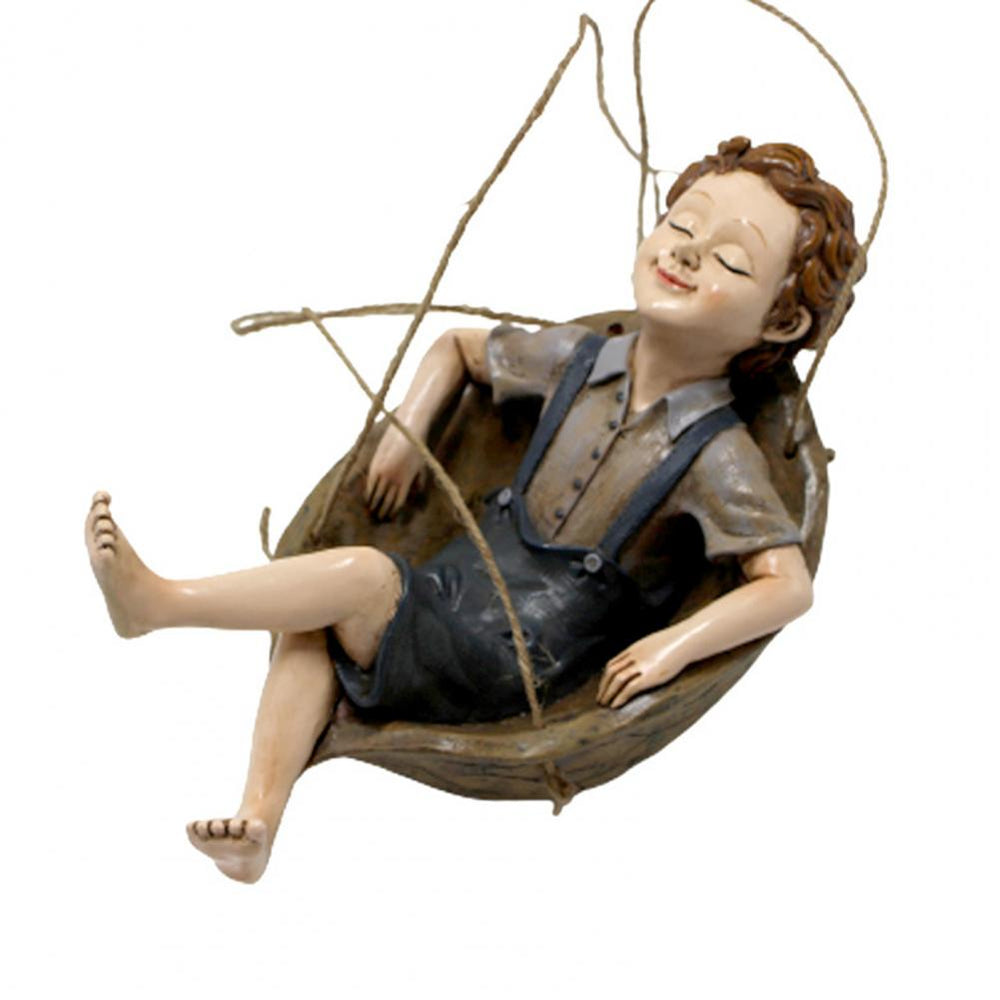 Joyful Swing Boy Hanging Statue Decor