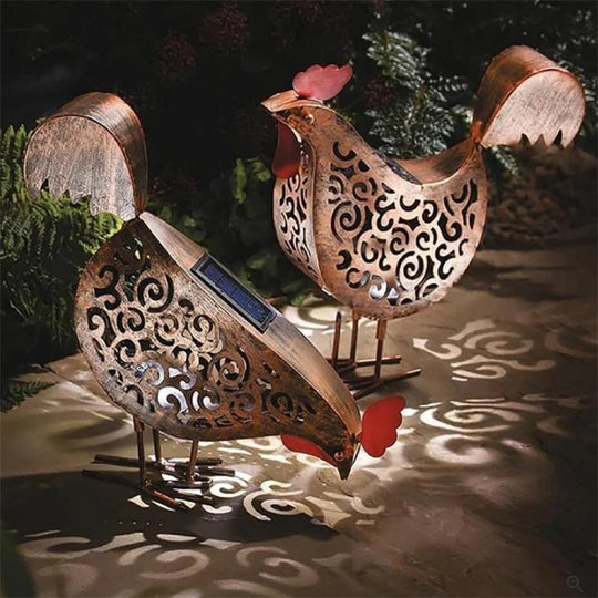 Iron Solar Chicken Retro Hollow Garden Light