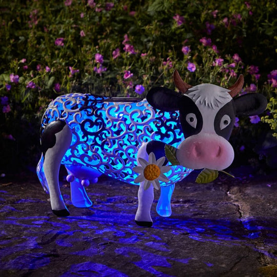 Daisy Cow Solar-Powered LED Garden Statue