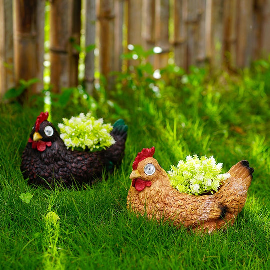 Solar Hen and Chicks Outdoor Succulent Planter