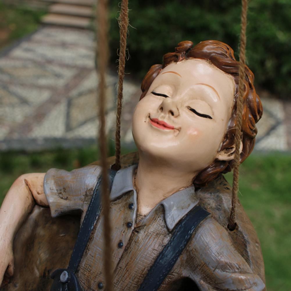 Joyful Swing Boy Hanging Statue Decor