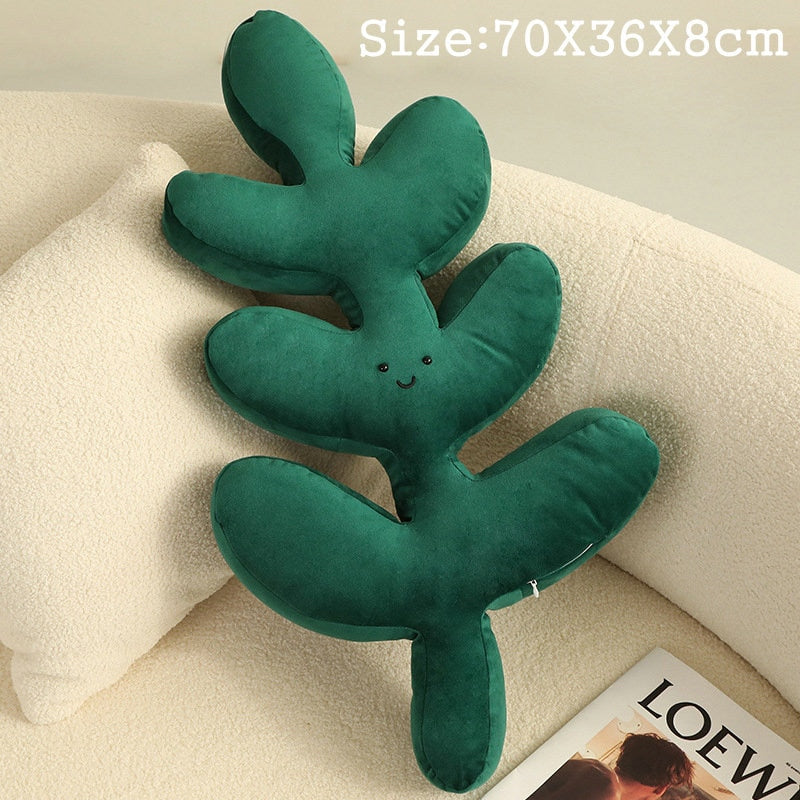 Nordic Naptime Green Leaf Plush Pillow